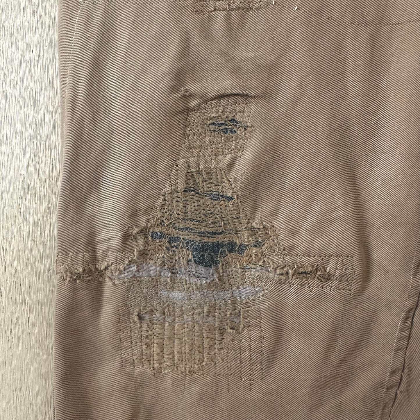 1950’s faded khaki repaired work pants