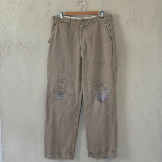 1950’s faded khaki repaired work pants