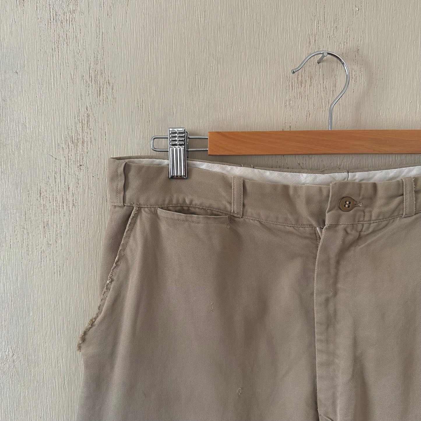 1950’s faded khaki repaired work pants